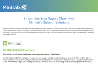 Minitab Statistical Software를 포함한 Minitab의 공급망 솔루션 제품군을 보여주는 페이지 상단.