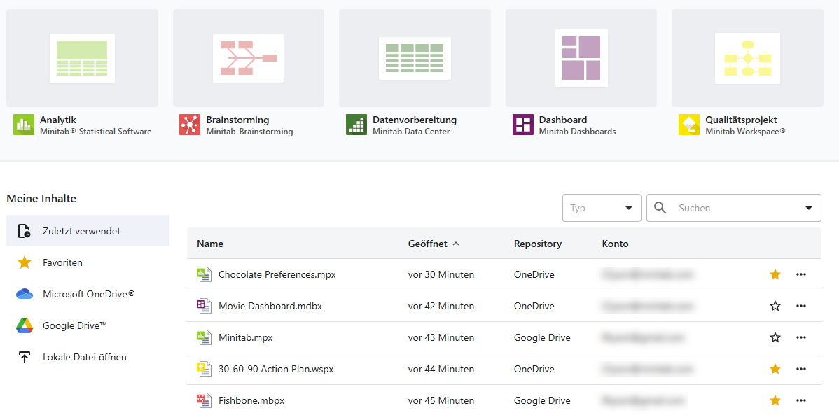 Letzte und bevorzugte Dateien