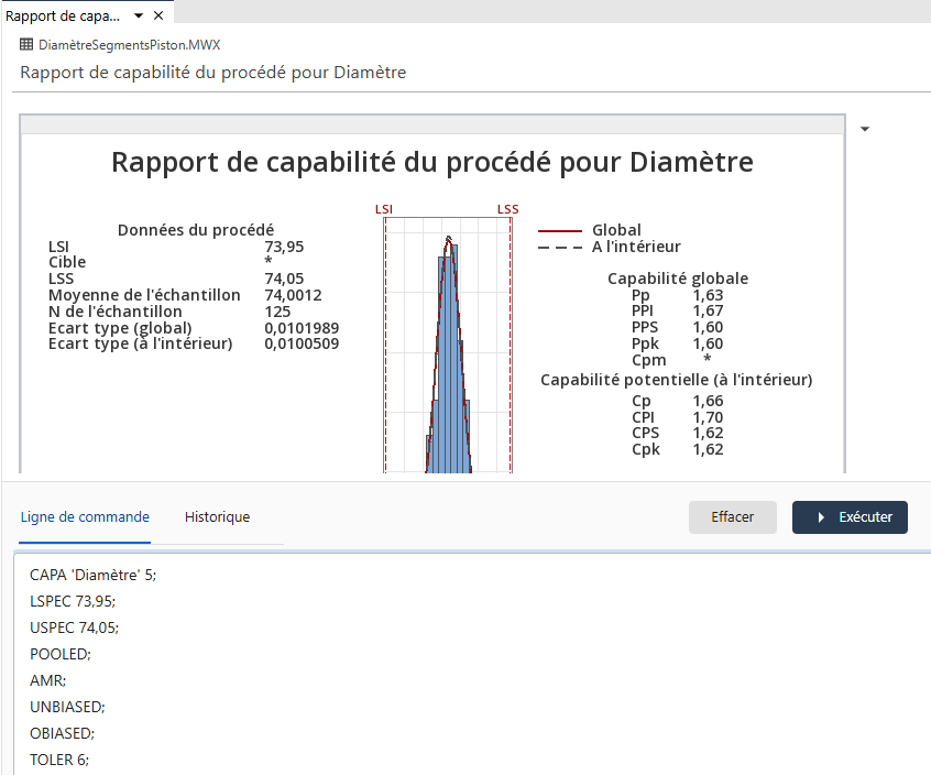 Panneau intégré Ligne de commande et Historique
