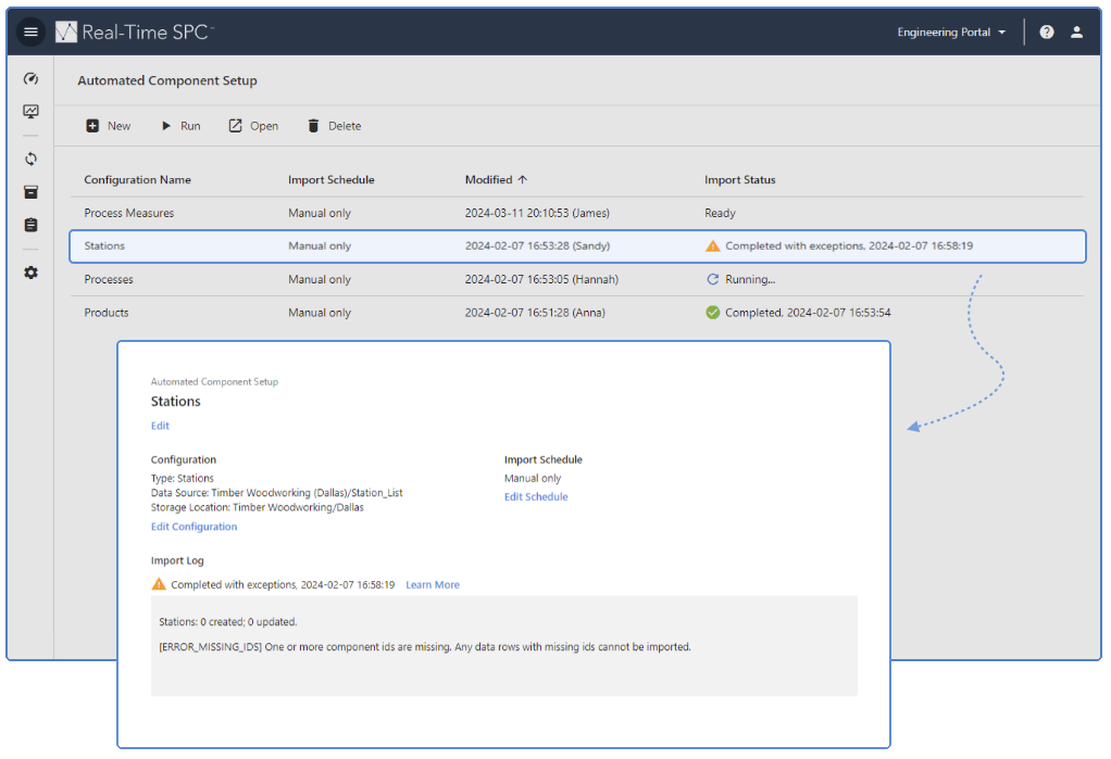 Configuration automatisée des composants effectuée avec des exceptions